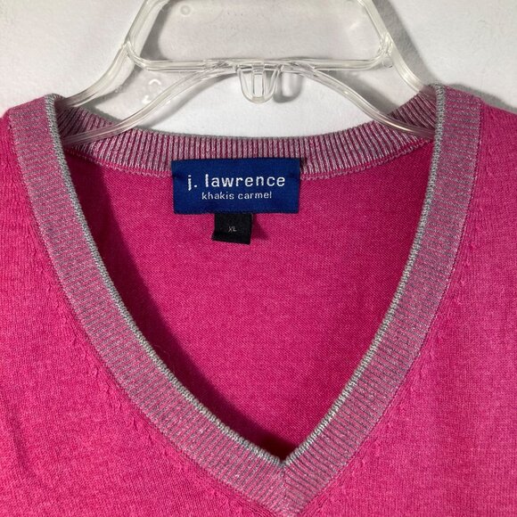 Mens J Lawrence Khakis Carmel V Neck Cotton Cashmere Sweater Pink Gray XL - Picture 4 of 8